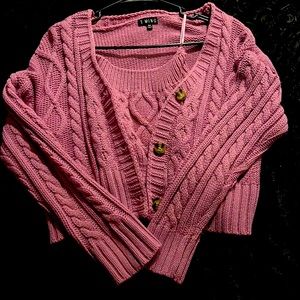 Lavender crop top cardigan with matching tube top